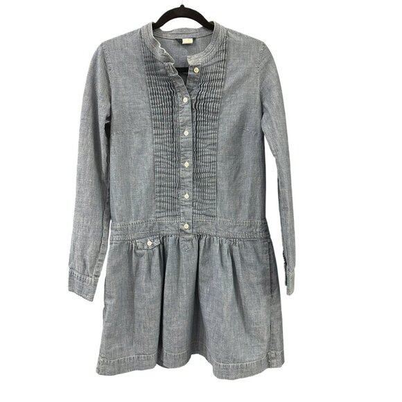 J. Crew Womens Chambray Pintuck Button-Down Drop Waist Dress size 2 Denim Blue - Picture 1 of 4